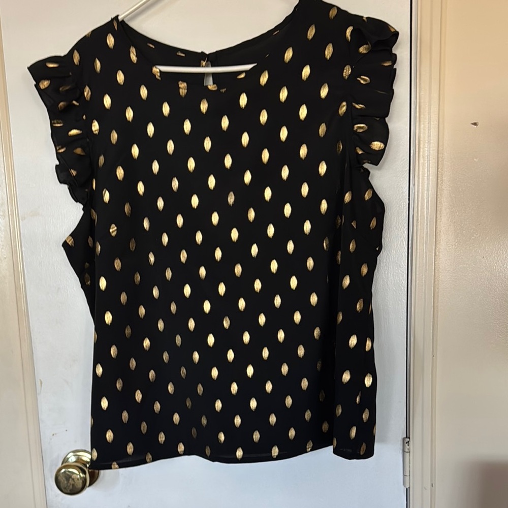 Gold and Black Ruffled Flutter Sleeve Blouse